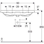 Lavabo serie Geberit Acanto, con superficie de apoyo: 90x48cm, Toma de grifo=Sin, Rebosadero=Visible, Blanco